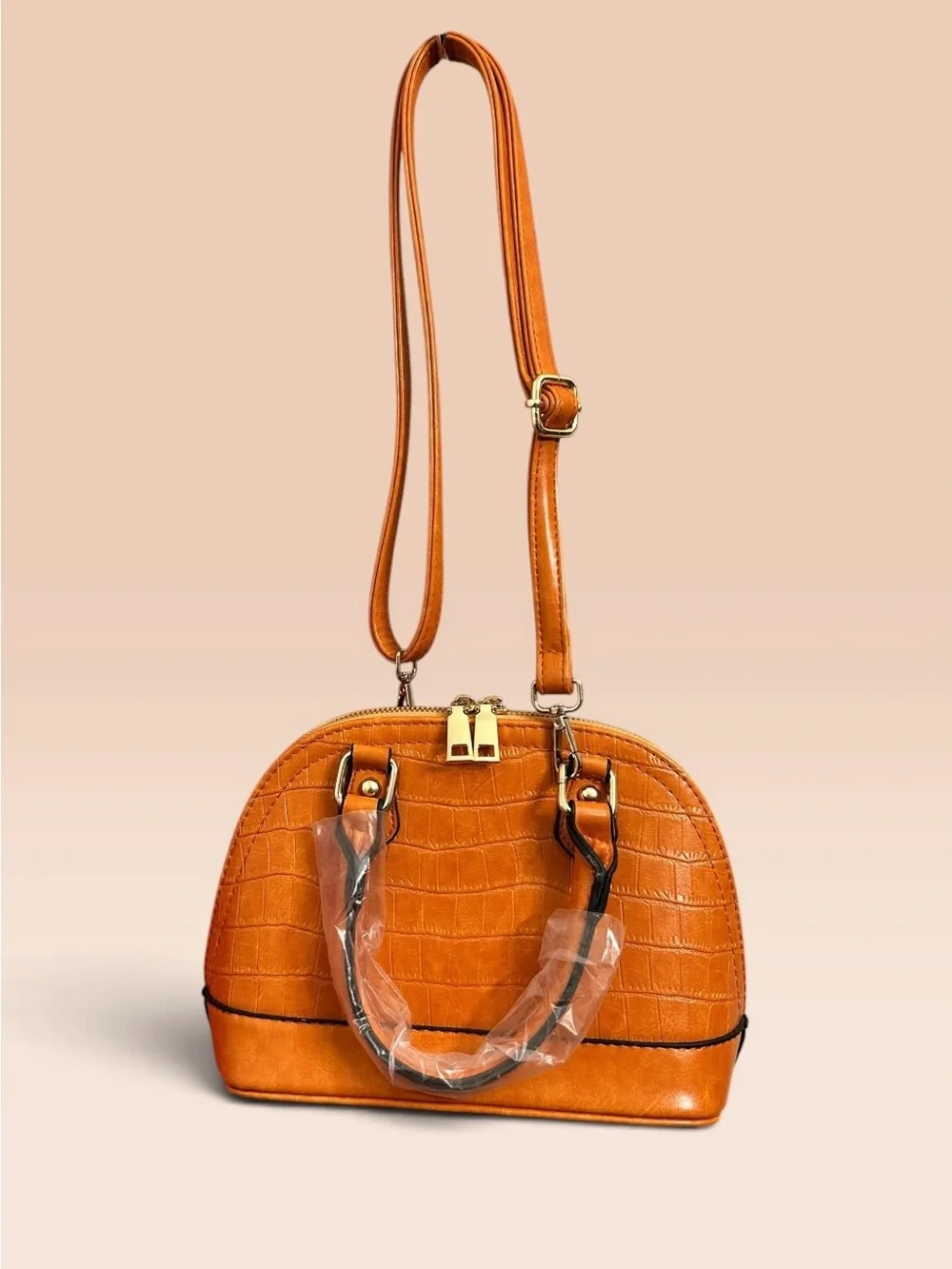 Women’s Small Cognac Croc-Embossed Satchel Handbag